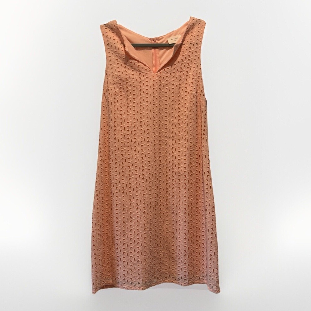Everly Feminine Floral Eyelet‎ Detail Coral Light Pink Spring Sun Dress Size M